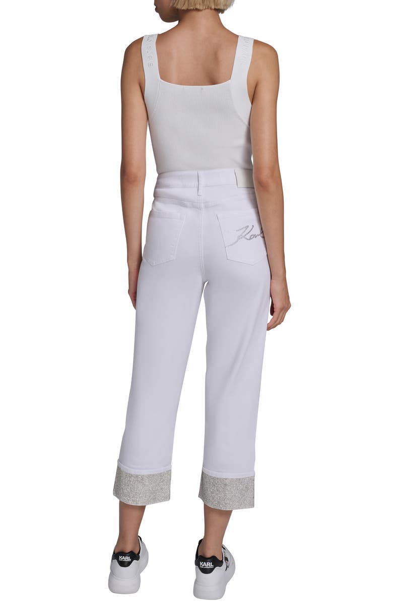 KARL LAGERFELD PARIS Rhinestone Cuff Ankle Straight Leg Jeans, Alternate, color, White Denim
