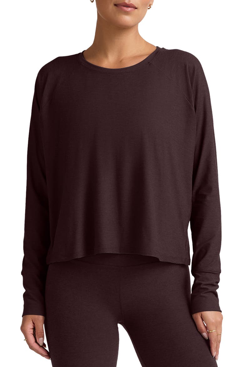 Featherweight Long Sleeve T-Shirt, Main, color, DARK CHOCOLATE HEATH