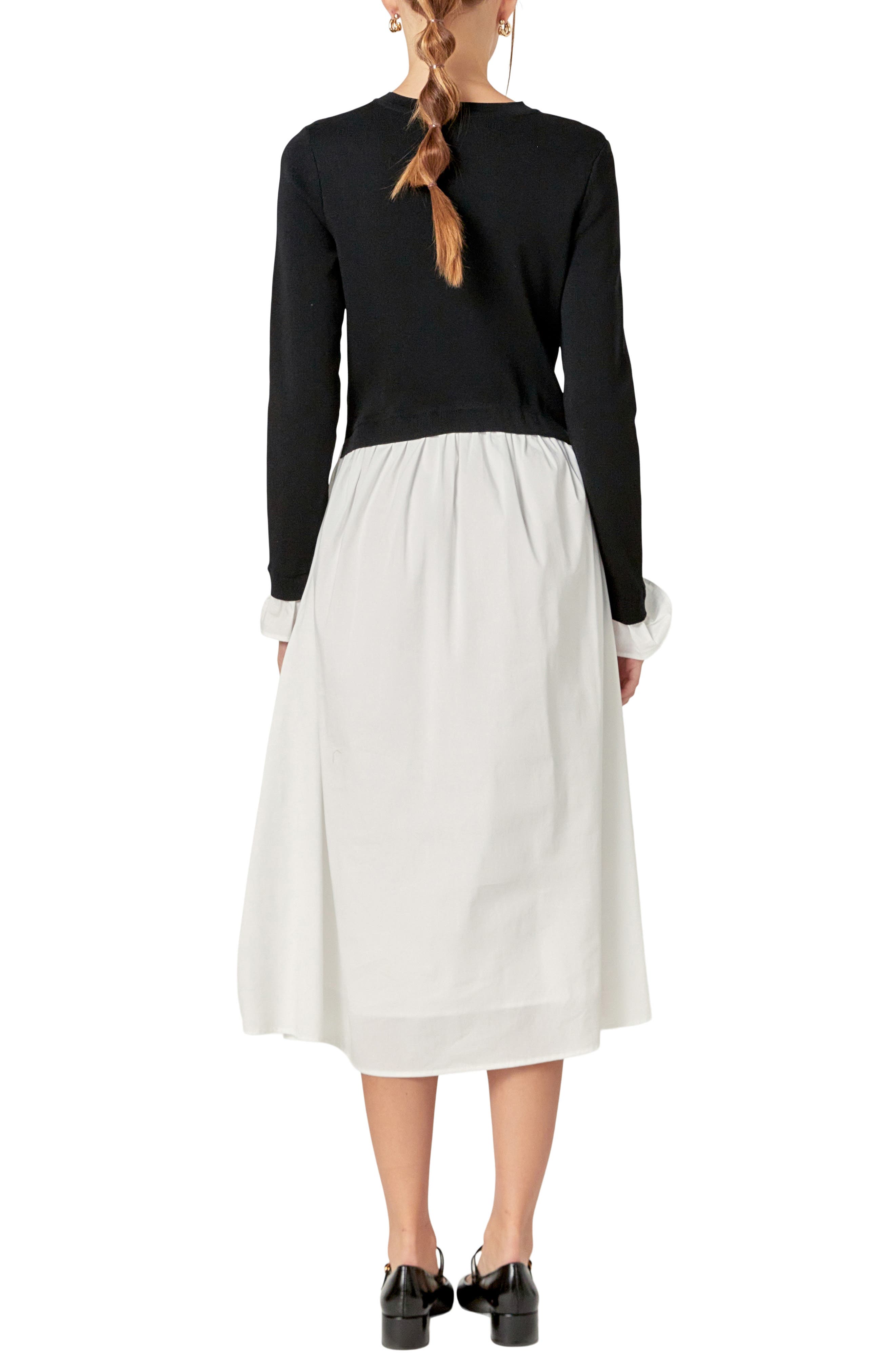 Twofer Long Sleeve Mixed Media Midi Dress - image 2