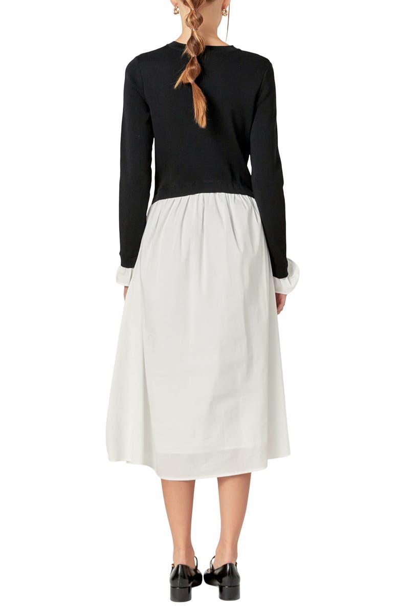 English Factory Twofer Long Sleeve Mixed Media Midi Dress, Alternate, color,