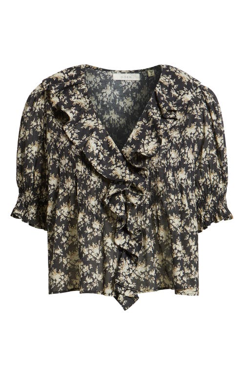 Doen Henri Ruffled Pintucked Floral-print Organic Cotton-voile Top In Black