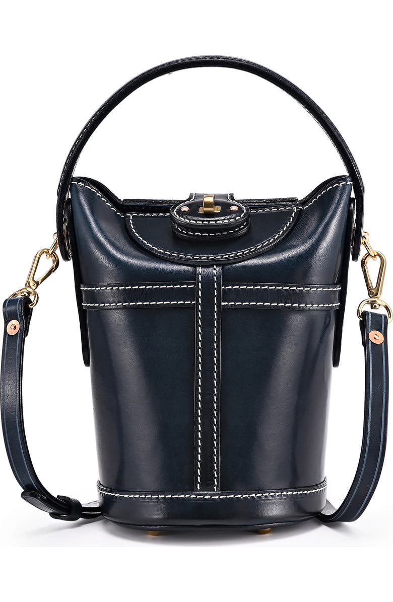 OLD TREND Begonia Genuine Leather Vintage Bucket Crossbody, Main, color, Navy