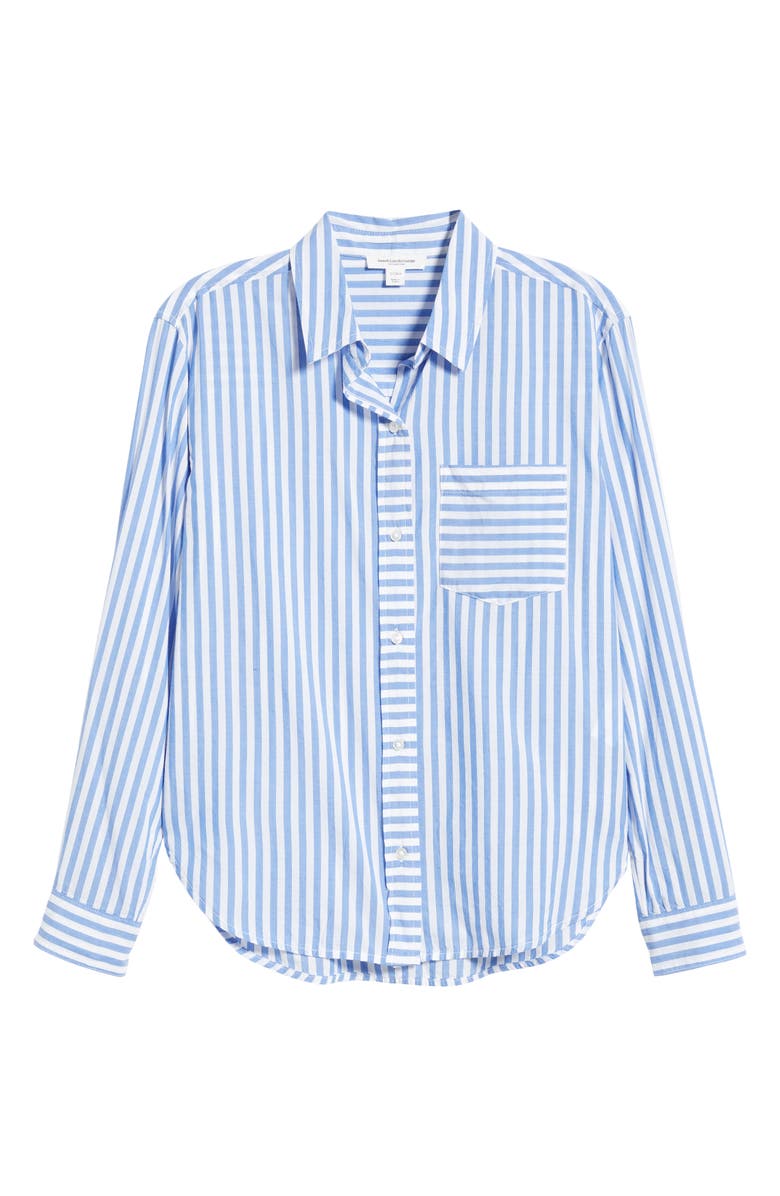 beachlunchlounge Campbell Directional Stripe Long Sleeve Cotton Blend Button-Up Shirt, Alternate, color, Blue Iguana