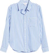 beachlunchlounge Campbell Directional Stripe Long Sleeve Cotton Blend Button-Up Shirt