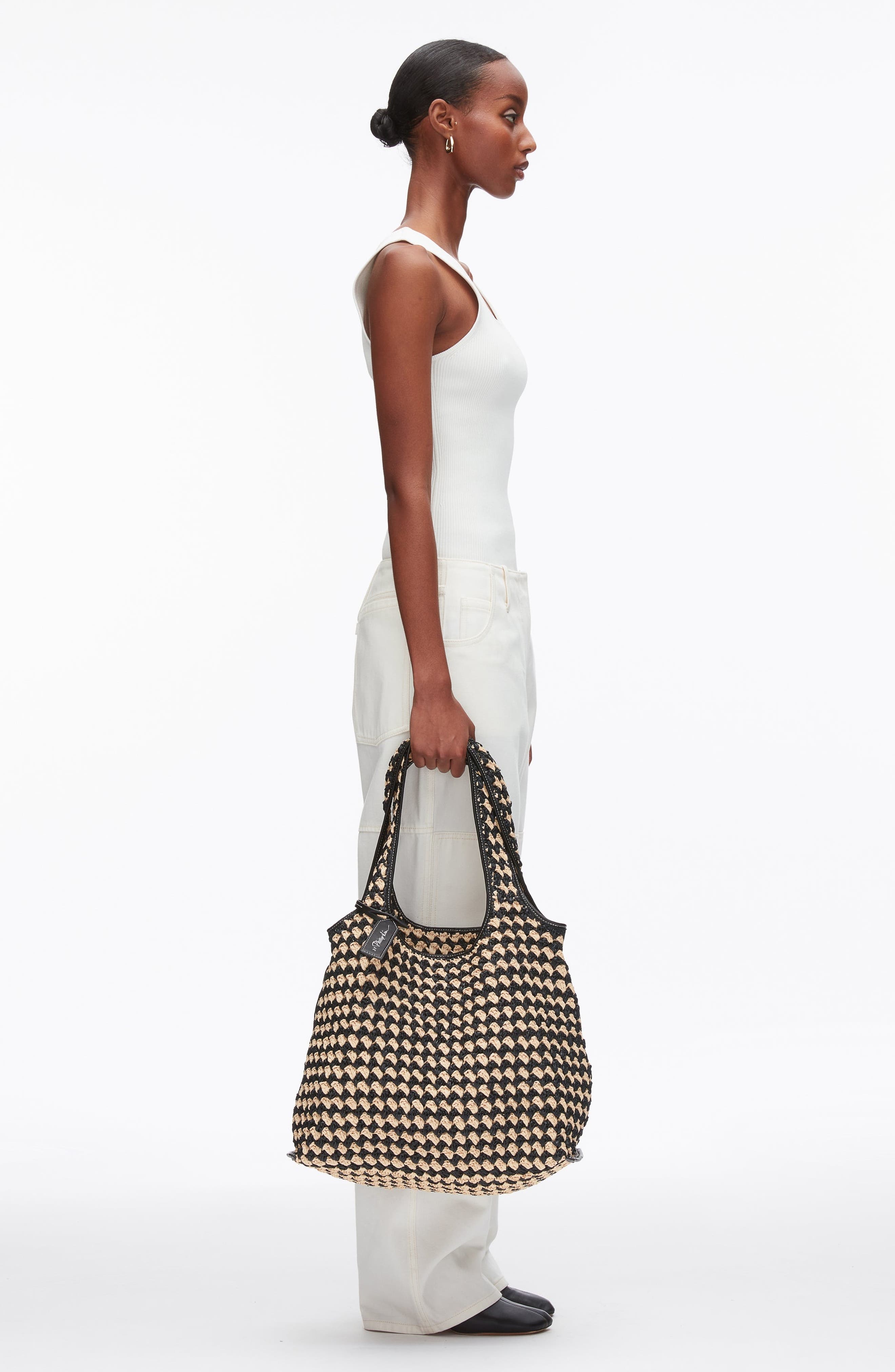 3.1 Phillip Lim Crochet Raffia Market Tote Bag, Alternate, color, Black-Buckwheat