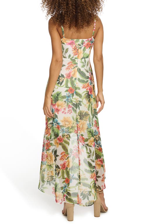 Siena Floral Souflee Crepe Faux Wrap Midi Dress In White Multi