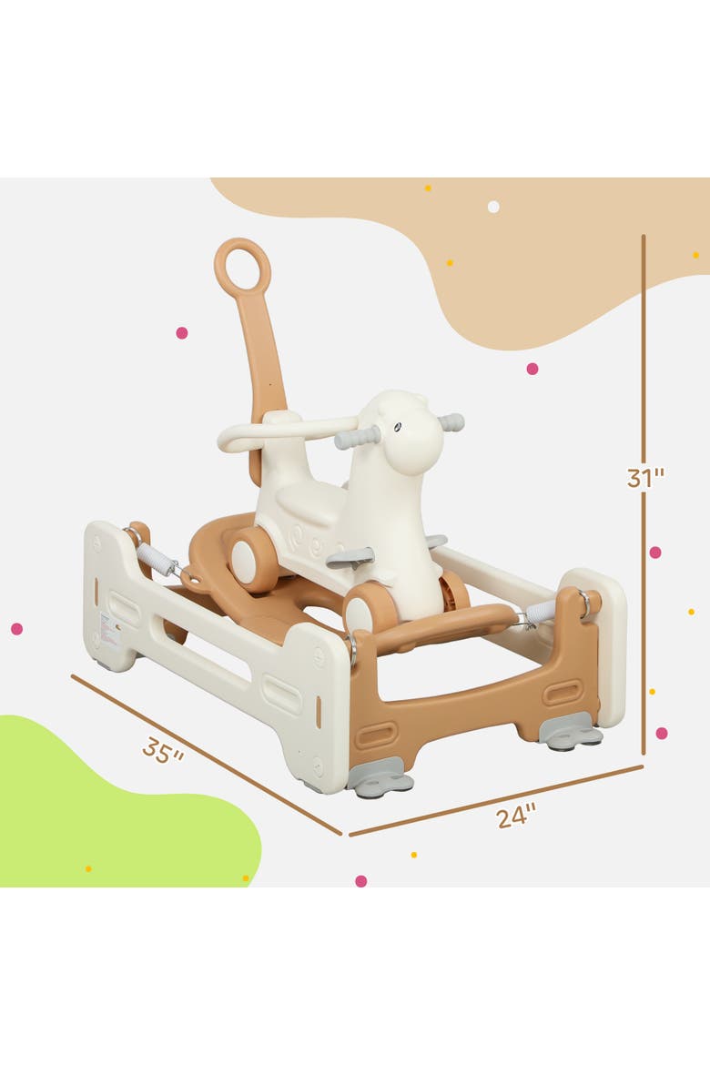 5-in-1 Toddler Rocking Horse, Balance Board/Push Handle/Footrest, Alternate, color, Brown