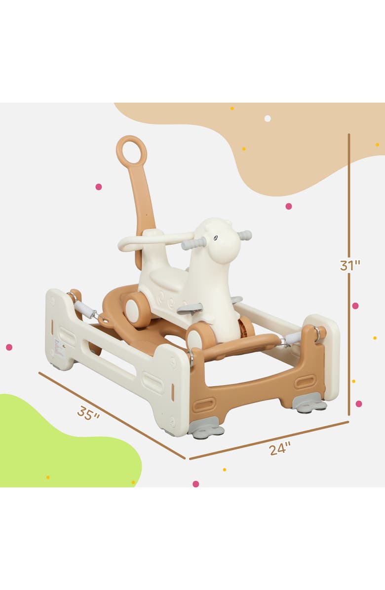 Qaba 5-in-1 Toddler Rocking Horse, Balance Board/Push Handle/Footrest, Alternate, color, Brown