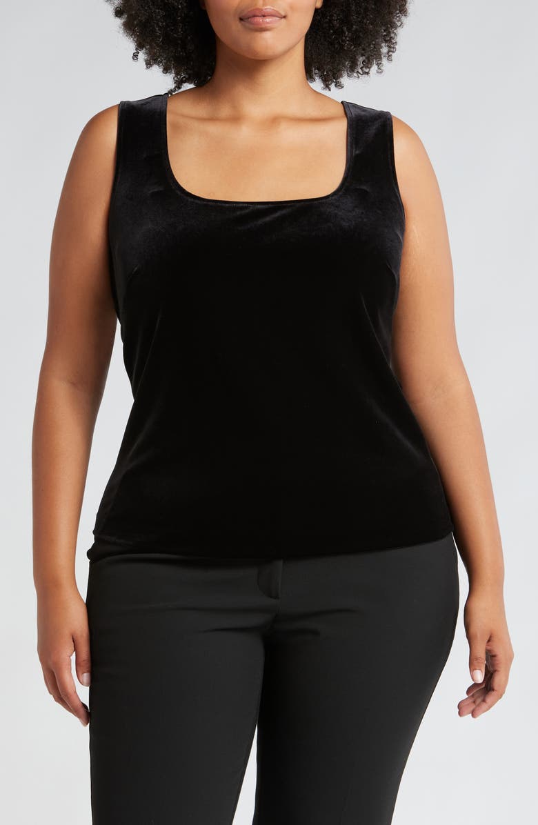 Alex Evenings Pleated Chiffon Sleeve Velvet Cardigan & Tank Set, Alternate, color, 