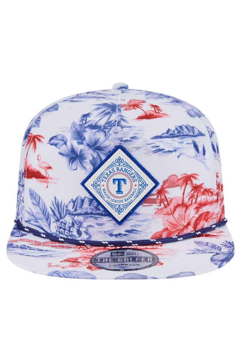 Men's New Era White Texas Rangers Printed Island Golfer Snapback Hat, Alternate, color, White