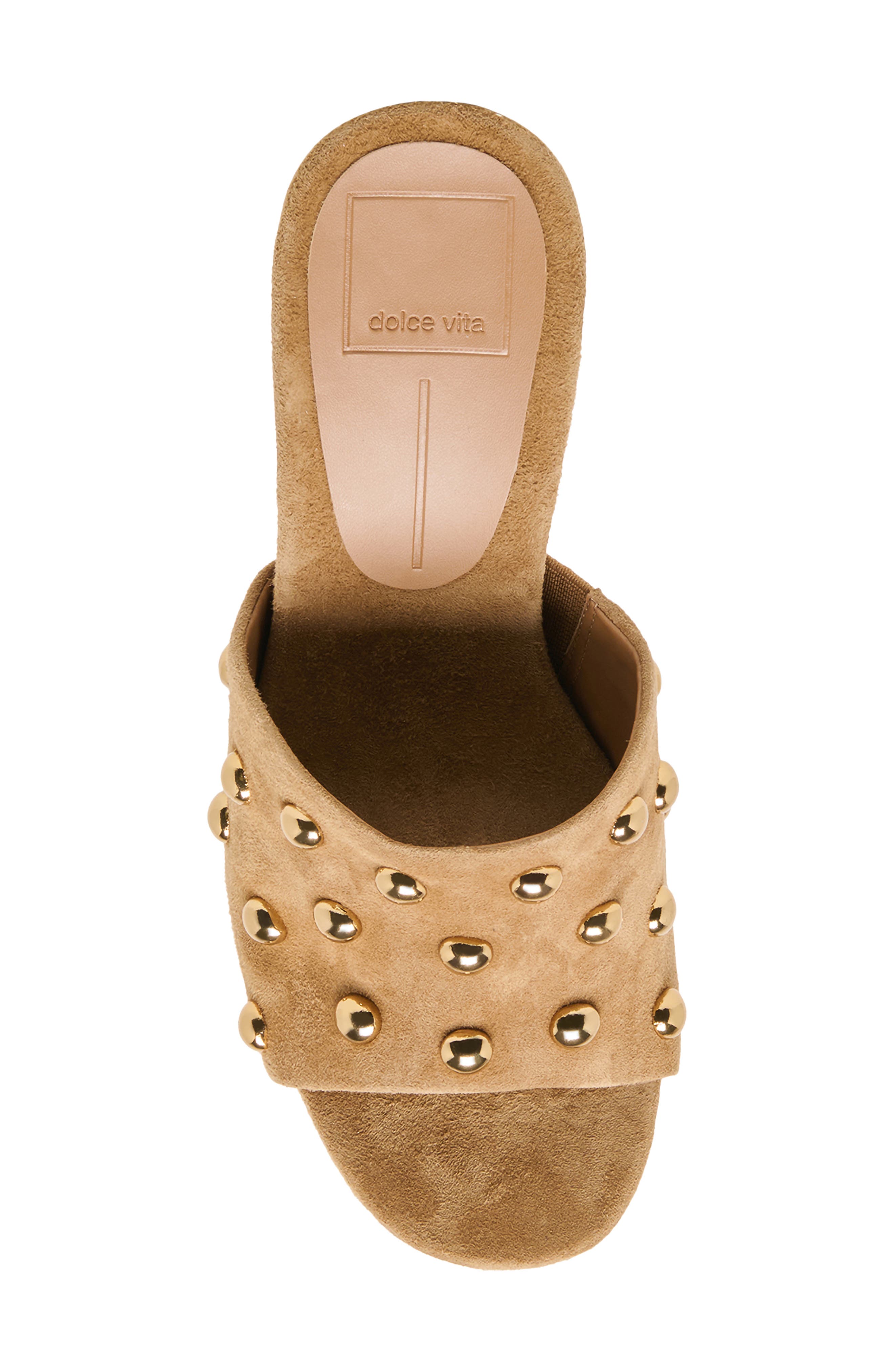 Dolce Vita Holta Stud Wedge Sandal, Alternate, color, Light Brown Suede