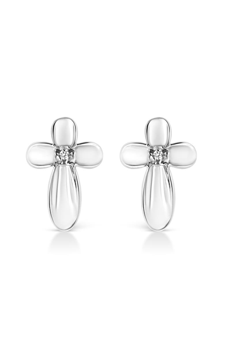 Haus of Brilliance Silver Prong Diamond Accent Floral Cross Stud Earring, Main, color, White