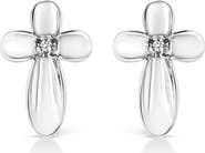 Haus of Brilliance Silver Prong Diamond Accent Floral Cross Stud Earring