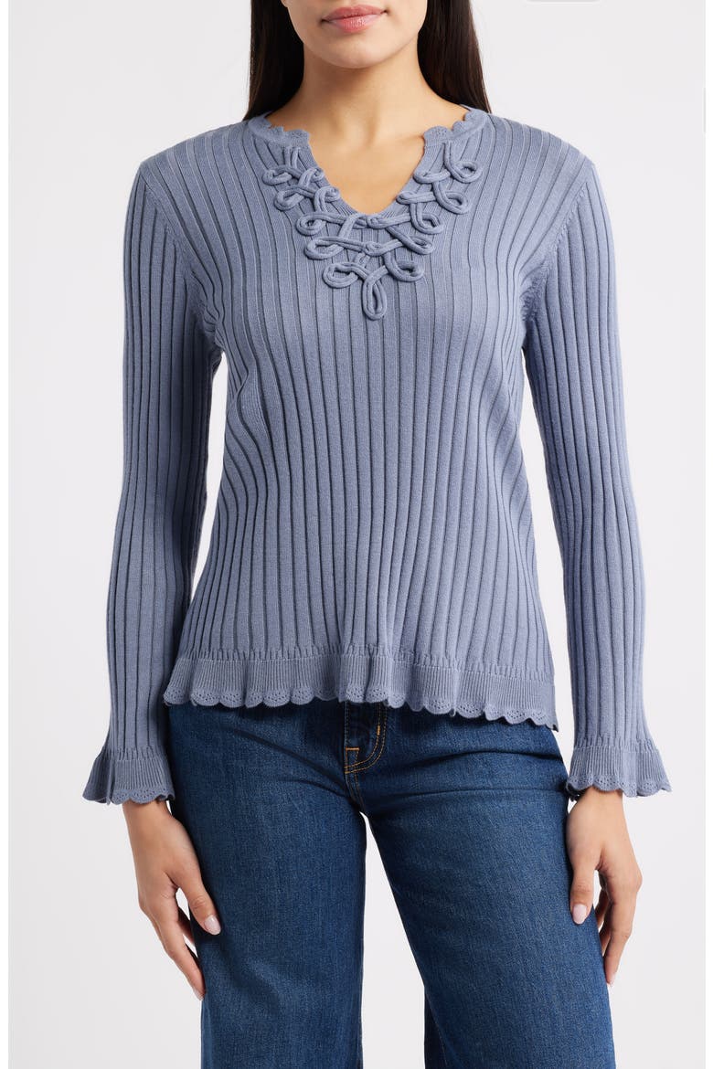 Soutache Rib Sweater, Main, color, BLUE SHADOW