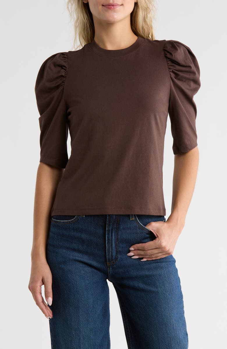 FRAME Puff Sleeve Jersey T-Shirt, Main, color, Chocolate Brown