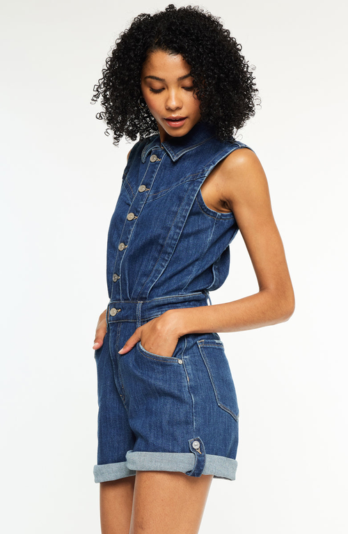 Kancan Maite Sleeveless Denim Romper In Blue