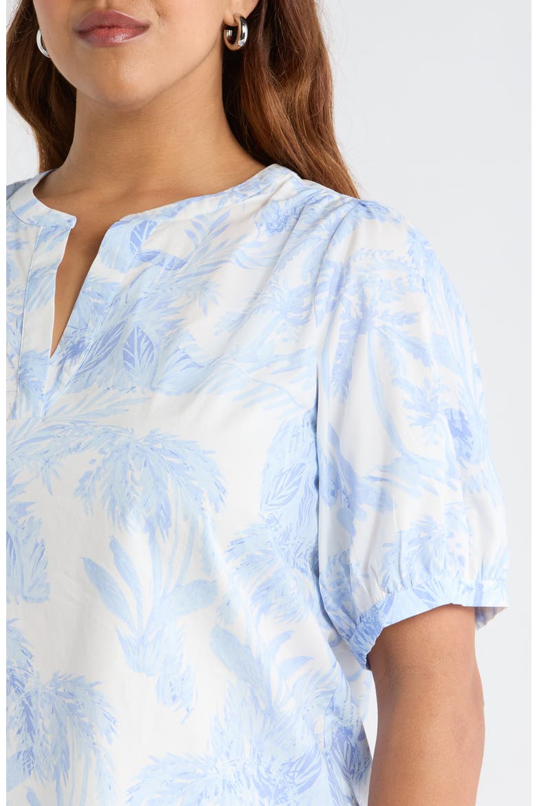 Poly Leaf Neli Puff Sleeve Cotton Top, Alternate, color, BLUES-WHT-MUL