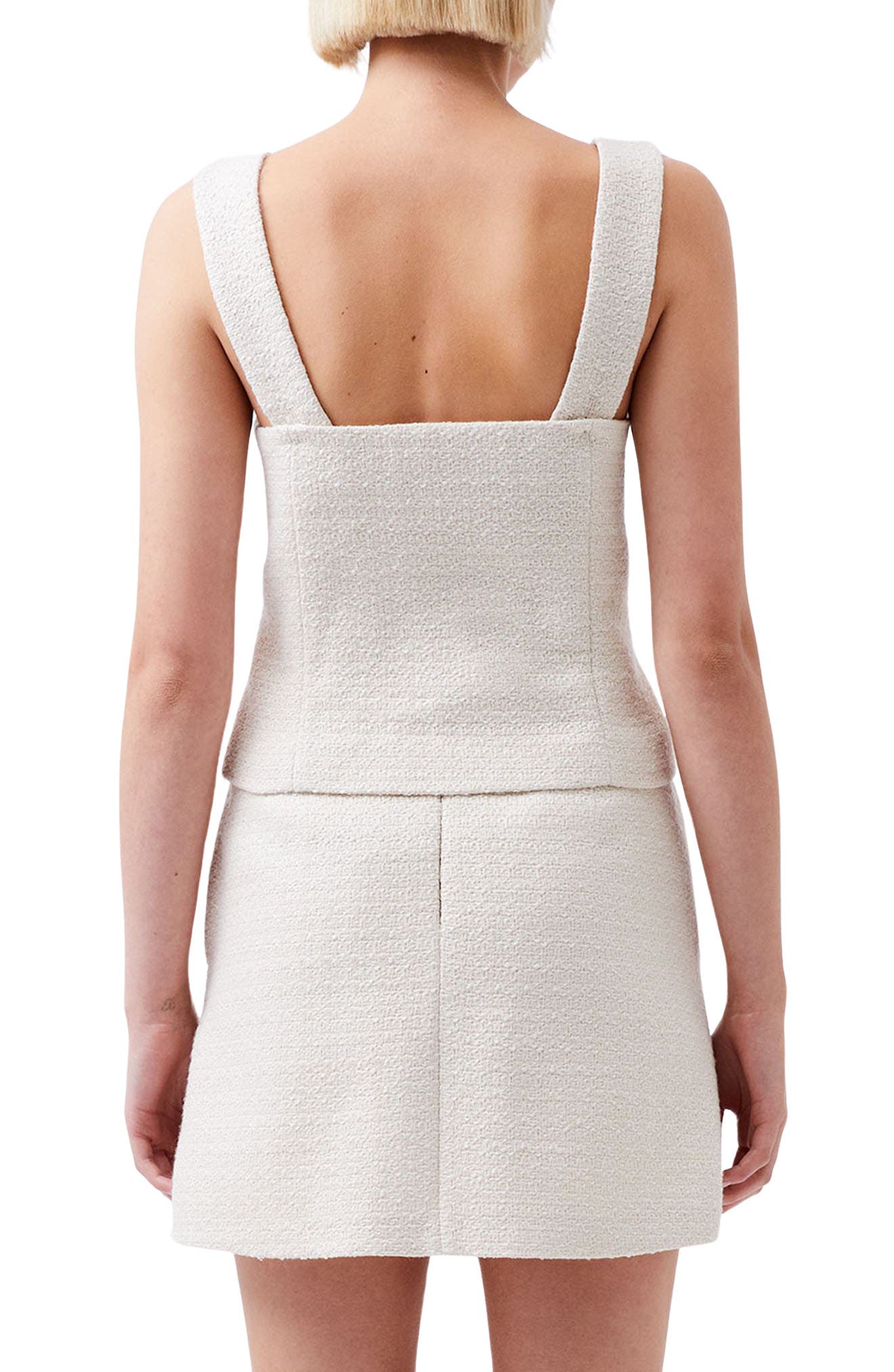 Imitation Pearl Square Neck Tweed Button-Up Top - image 2