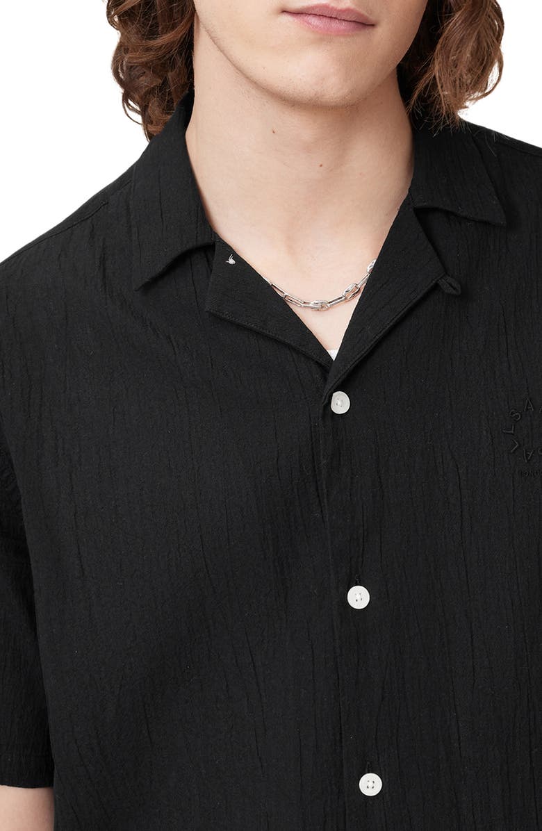 AllSaints Haven Short Sleeve Camp Shirt, Alternate, color, Black