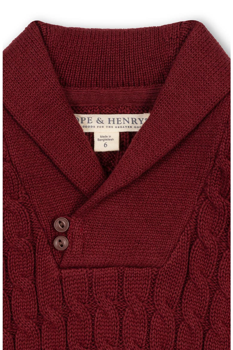 Kids' Organic Long Sleeve Striped Shawl Collar Sweater, Alternate, color, Oxblood Cable