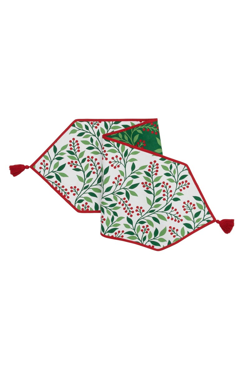 Holly Berry Botanical Christmas Tabletop Runner 14" x 51", Alternate, color, Green