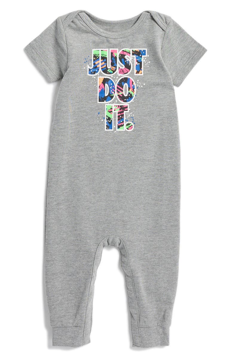 Nike Just Do It Cotton Romper, Main, color, Carbon Heather