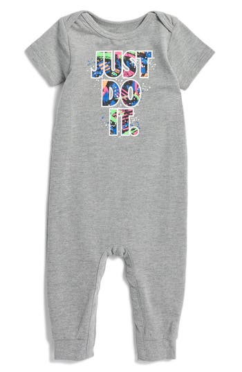 Nike Just Do It Cotton Romper In Carbon Heather