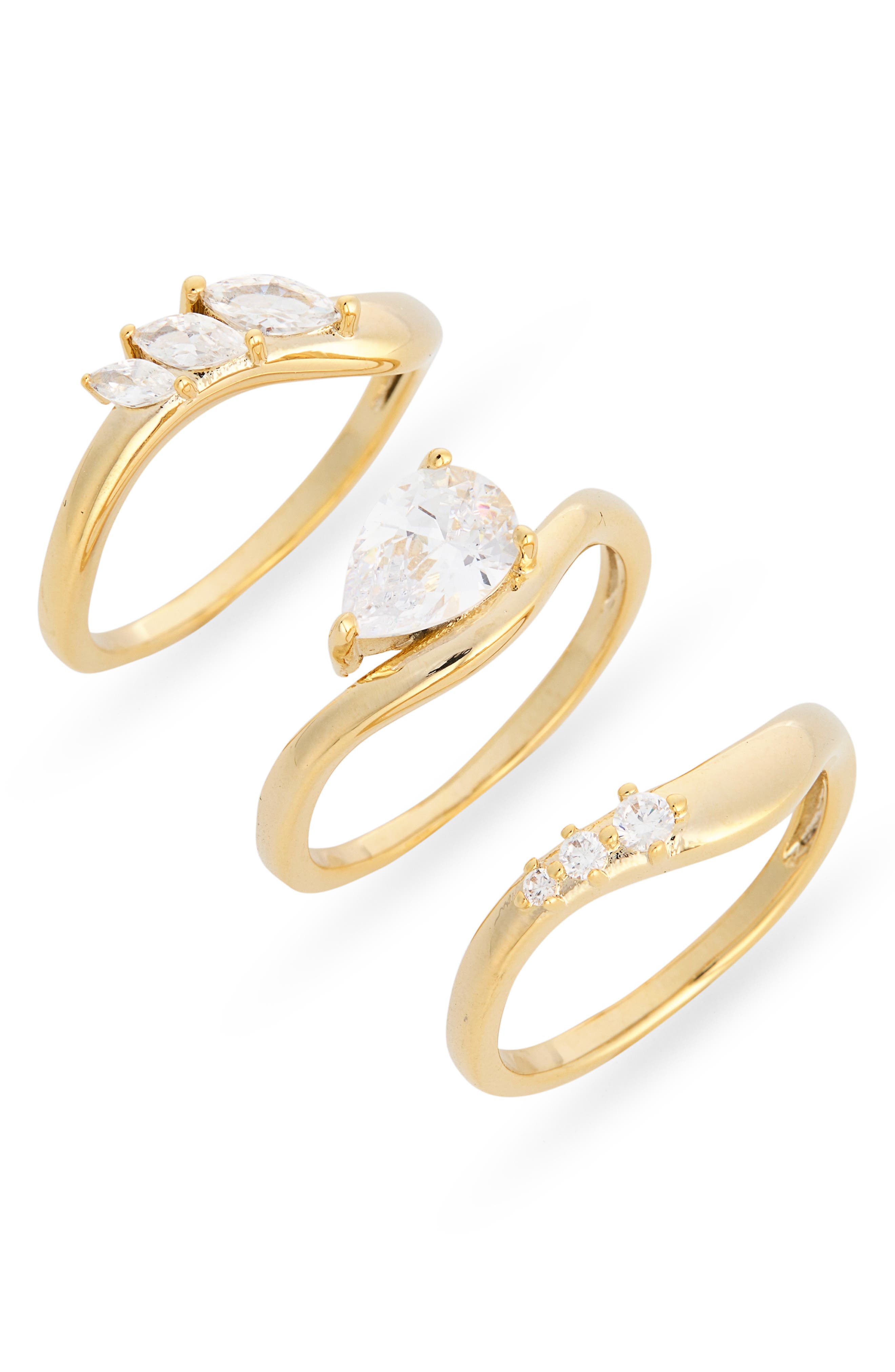 Set of 3 Cubic Zirconia Wavy Rings