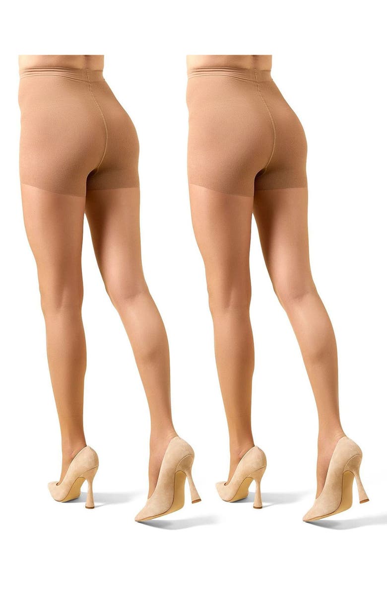 MeMoi Crystal 2-Pack Control Top Tights, Alternate, color, Honey