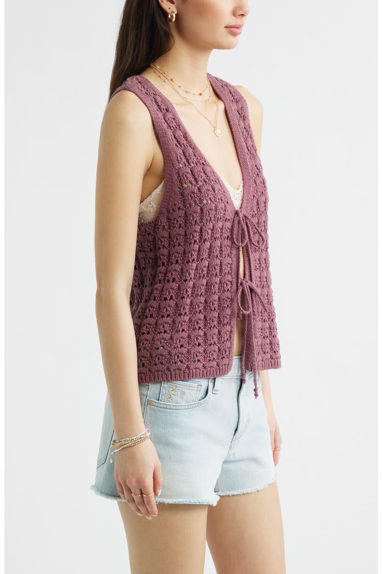Tie Front Cotton Sweater Vest, Alternate, color, BURGUNDY SHADE