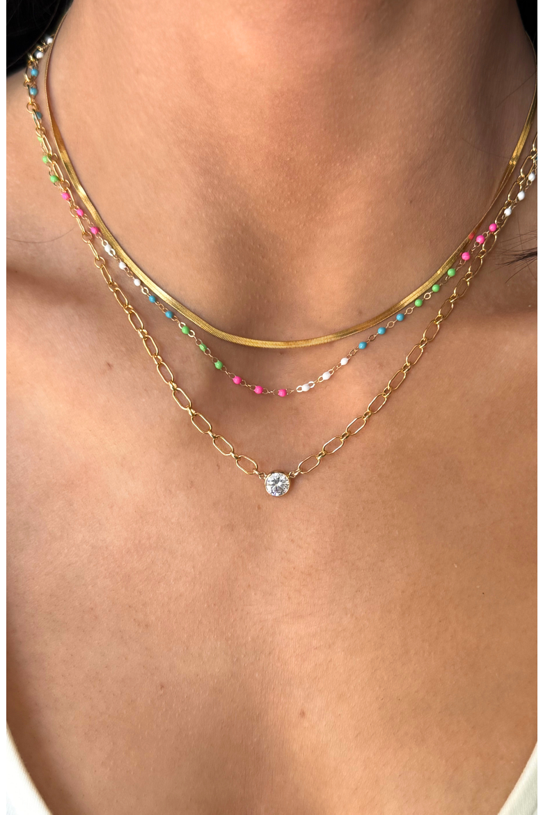 open link bezel stone 14k gold filled necklace, Alternate, color, Gold