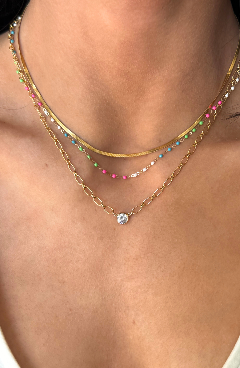 CUFFED BY NANO open link bezel stone 14k gold filled necklace, Alternate, color, Gold