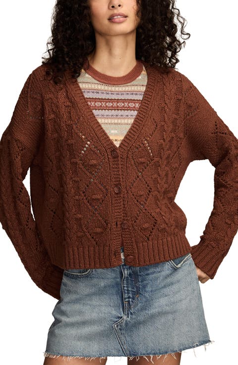 即配送　Layered Cable Knit Cardigan Cable Knit Cardigan Gemstone Pattern – SAACHI