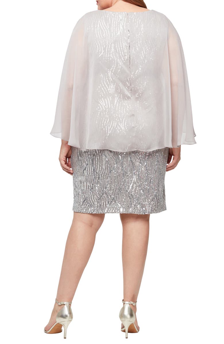 SL FASHIONS Chiffon Capelet Sequin Cocktail Dress, Alternate, color, Buff