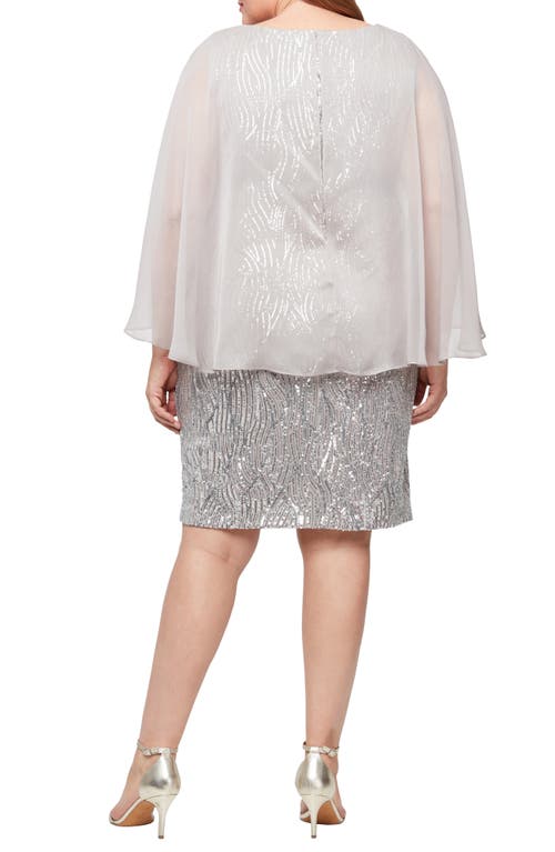 Shop Sl Fashions Chiffon Capelet Sequin Cocktail Dress In Buff