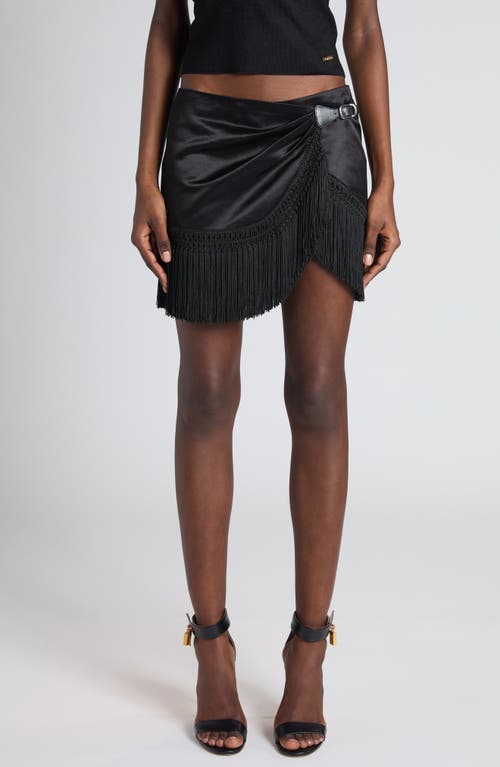 Tom Ford Cotton-silk Duchesse Fringe Wrap Mini Skirt In Black