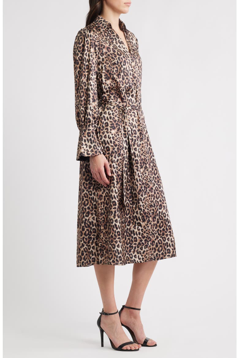 Leopard Print Long Sleeve Midi Shirtdress, Alternate, color, BROWN BLACK