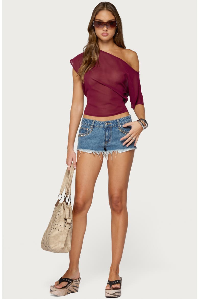 Noria One-Shoulder Sheer Chiffon Top, Alternate, color, MAROON