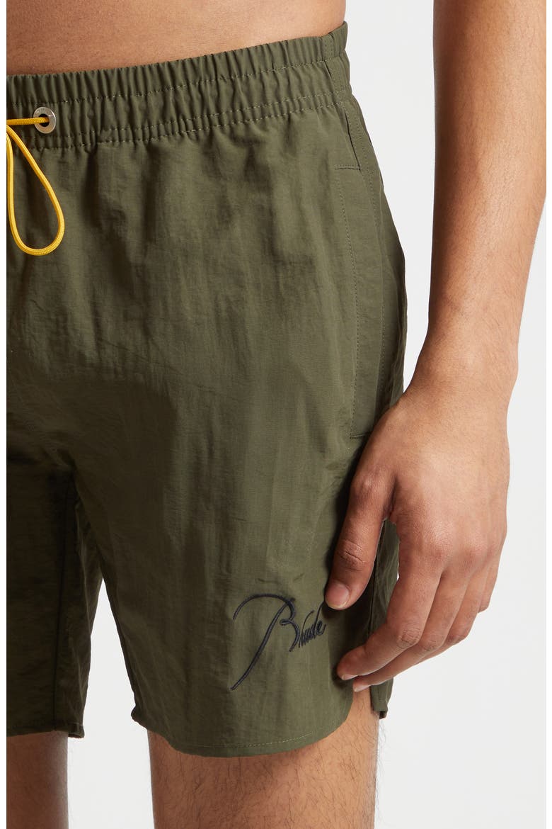 Radiator Nylon Swim Trunks, Alternate, color, MOSS GREEN/ BLACK