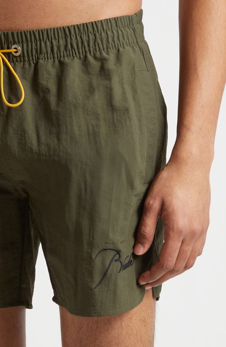 Rhude Radiator Nylon Swim Trunks, Alternate, color, Moss Green/ Black