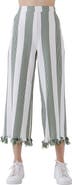 English Factory Stripe Fringe Hem Wide Leg Crop Pants