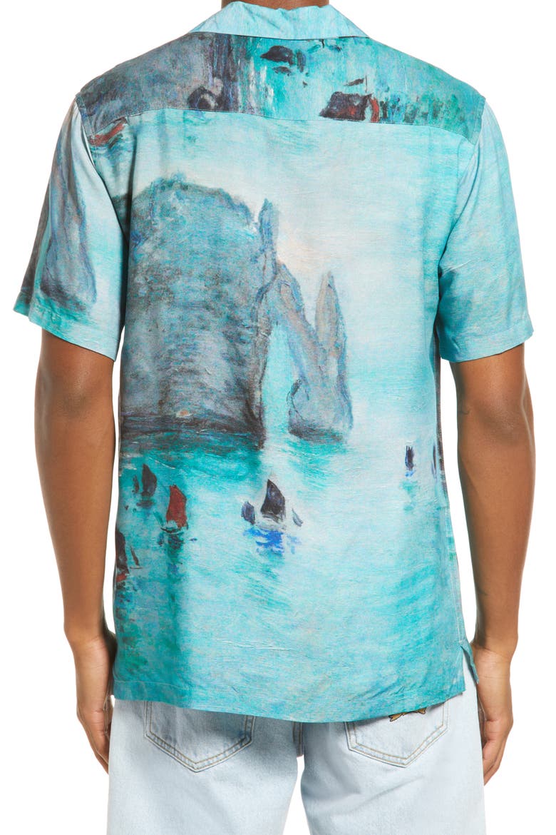 Monet Boat Print Short Sleeve Button-Up Shirt, Alternate, color, MULTI