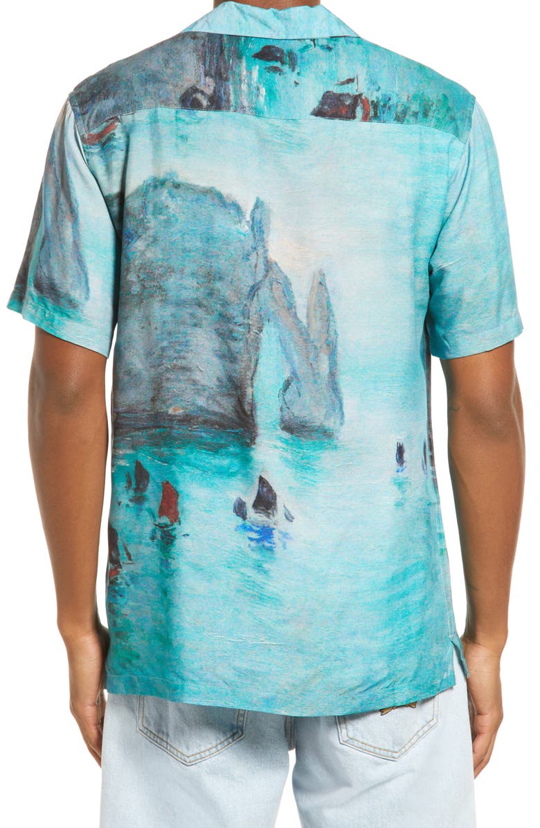 Topman Monet Boat Print Short Sleeve Button-Up Shirt, Alternate, color, 