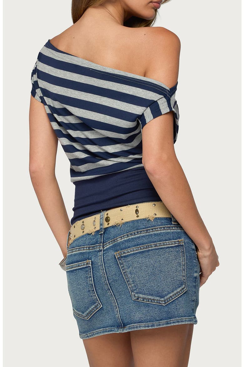 Kittie Striped Off-the-Shoulder Top, Alternate, color, GRAY-MELANGE-AND-NAVY