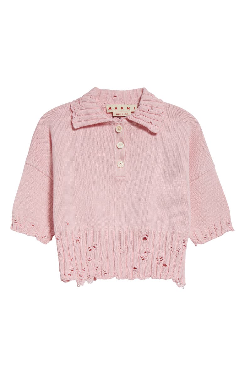Marni Distressed Cotton Polo Sweater, Alternate, color, 