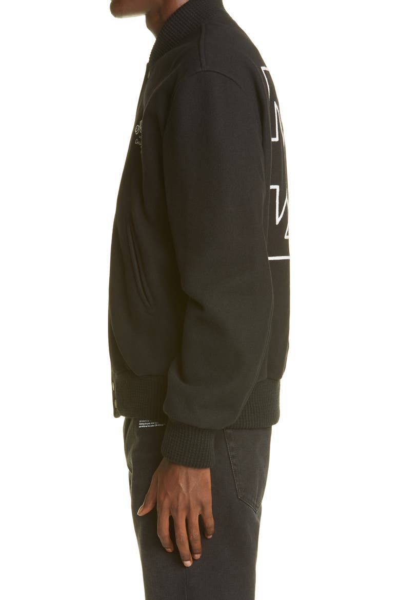 Logo Arrow Wool Blend Varsity Jacket, Alternate, color, BLACK WHITE