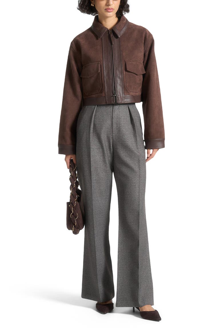 Denise Suede & Pebbled Leather Jacket, Alternate, color, Brown