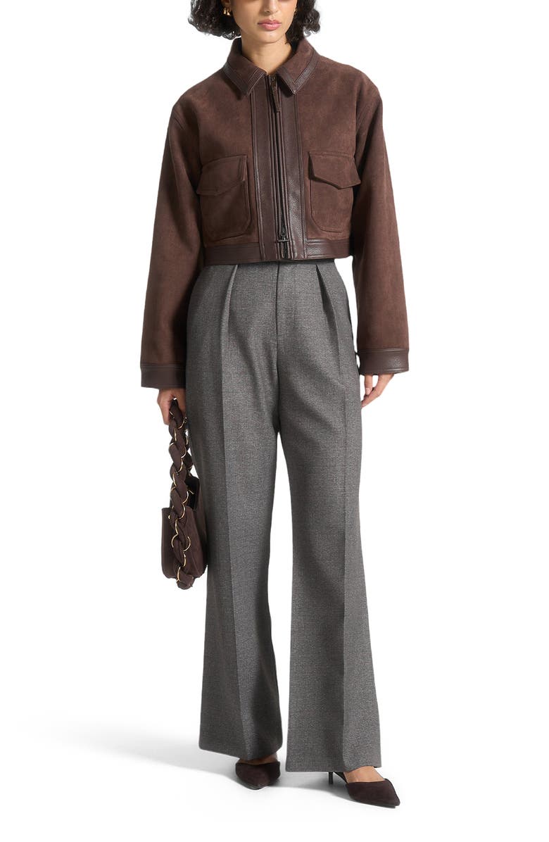 Manière De Voir Denise Suede & Pebbled Leather Jacket, Alternate, color, Brown