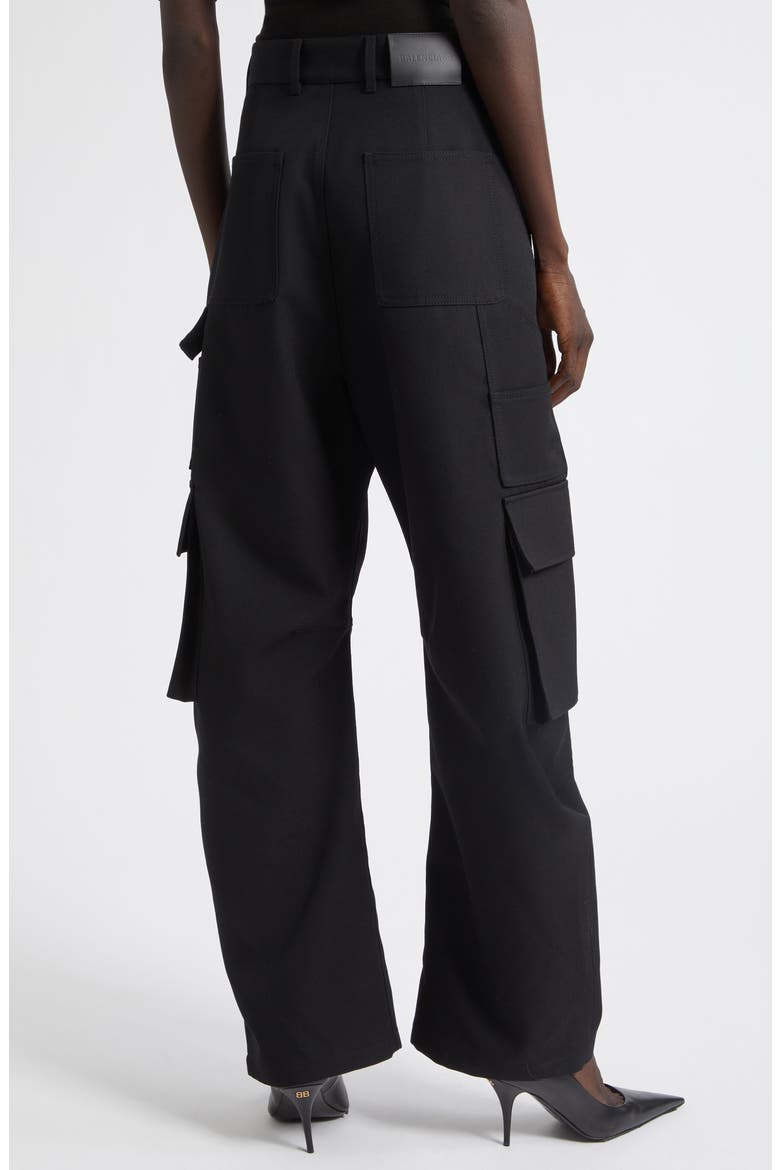High Waist Wool Barrel Leg Cargo Pants, Alternate, color, 1000 BLACK