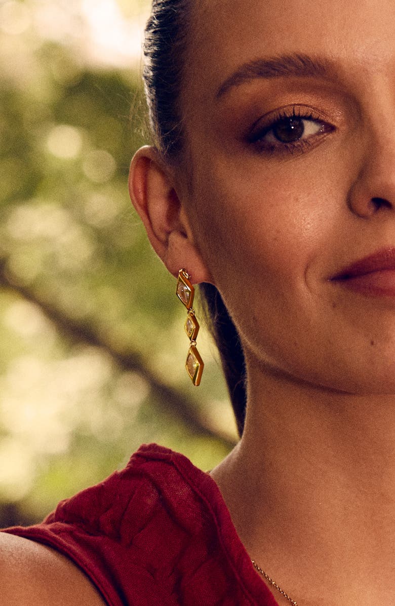 Sterling Forever Lissie Cubic Zirconia Linear Drop Earrings, Alternate, color, Gold